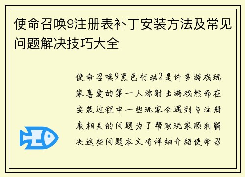 使命召唤9注册表补丁安装方法及常见问题解决技巧大全